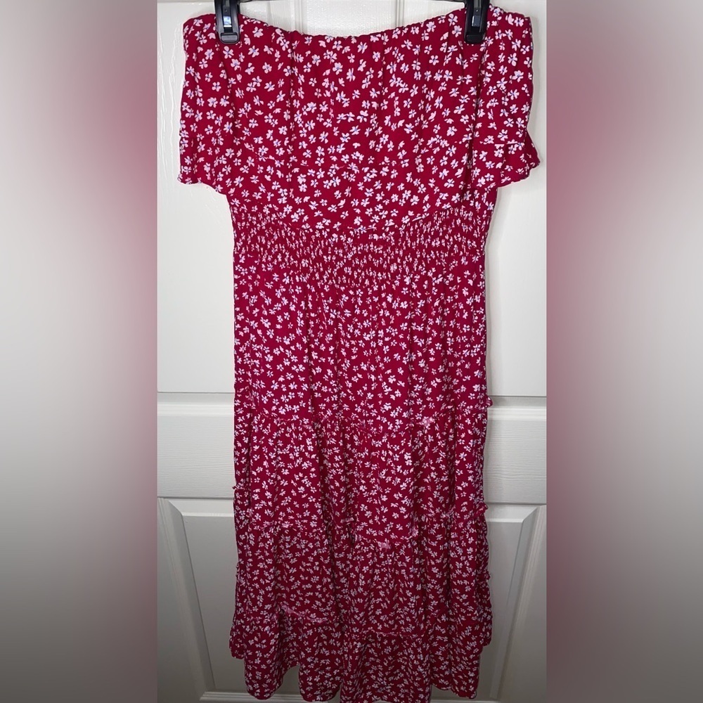 Red, White and Blue Ruffled Tiered Strapless Dress, Romantic Ruffle Sundress L - Picture 6 of 7